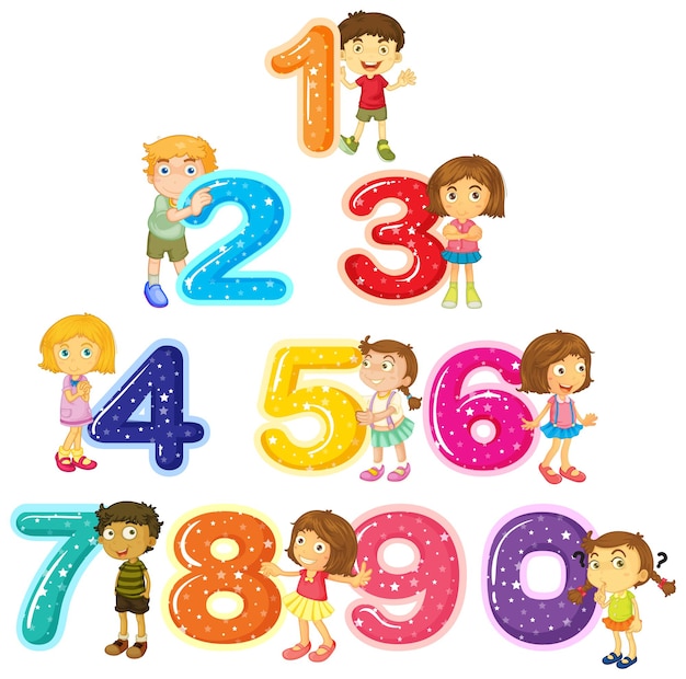 Bambini e numeri da uno a zero