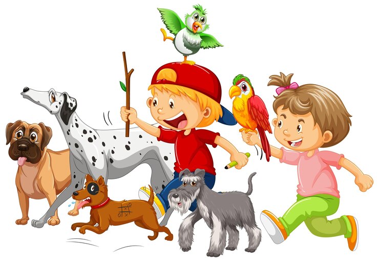 Vettore gratuito bambini felici con i loro cani
