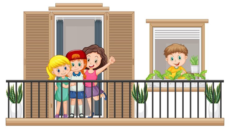 Vettore gratuito bambini in piedi sul balcone