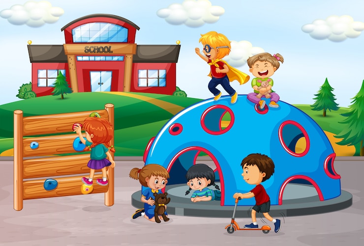 Vettore gratuito bambini nella scena del parco giochi
