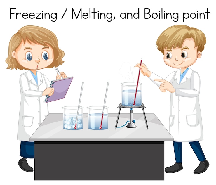 Vettore gratuito bambini scienziati che spiegano l'esperimento sulla temperatura dell'acqua