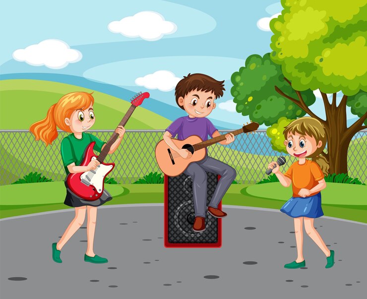 Vettore gratuito banda musicale per bambini al parco
