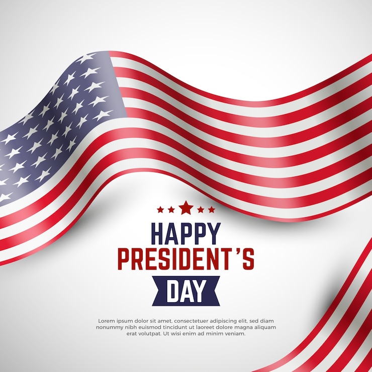 Vettore gratuito bandiera americana realistica per la festa del presidente con scritte