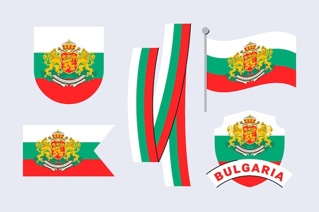 Bandiera bulgara disegnata a mano e collezione di emblemi nazionali