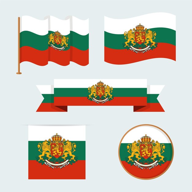 Bandiera bulgara piatta e collezione di emblemi nazionali