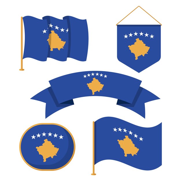 Bandiera del Kosovo design piatto e collezione di emblemi nazionali