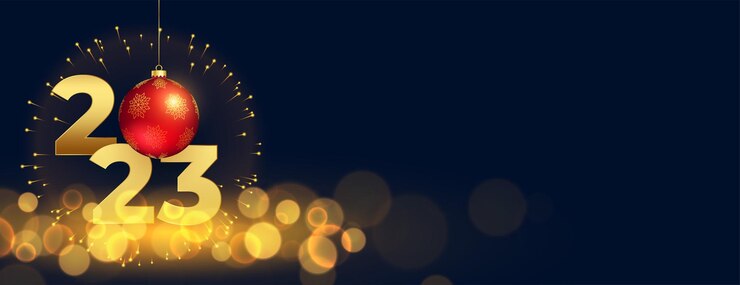 Vettore gratuito bandiera del nuovo anno 2023 con palla 3d e effetto luce bokeh illustrazione vettoriale