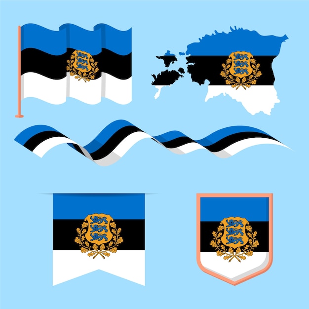 Bandiera dell'estonia design piatto e collezione di emblemi nazionali