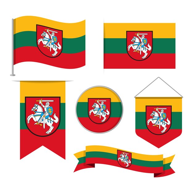 Bandiera della lituania design piatto e collezione di emblemi nazionali