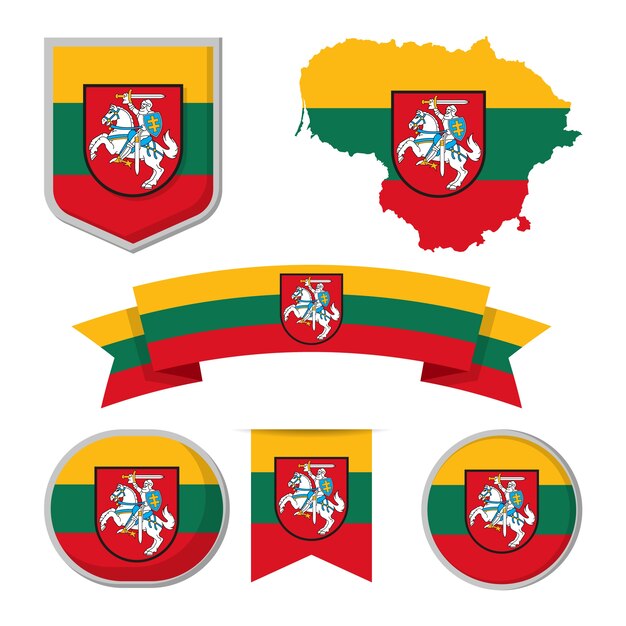 Bandiera della lituania design piatto e collezione di emblemi nazionali