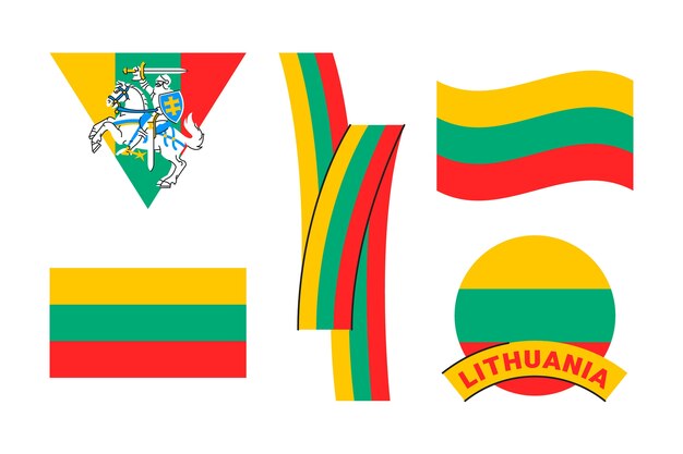 Bandiera della lituania disegnata a mano e collezione di emblemi nazionali