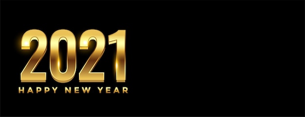 Bandiera di felice anno nuovo del testo 3d dorato 2021