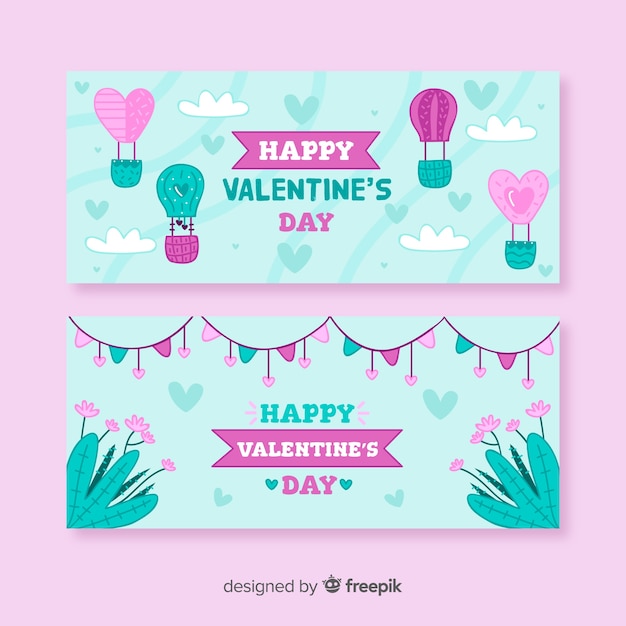 Bandiera di San Valentino disegnata a mano di mongolfiera