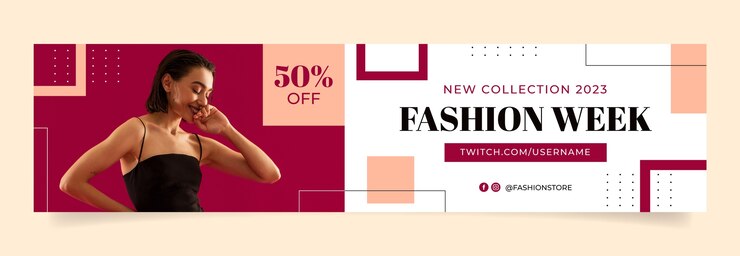 Vettore gratuito bandiera di twitch della collezione di moda geometrica