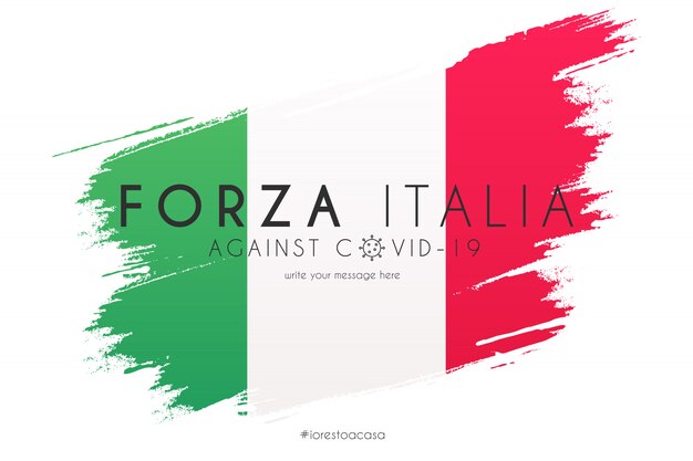 Bandiera italiana in schizzi ad acquerello con messaggio di supporto