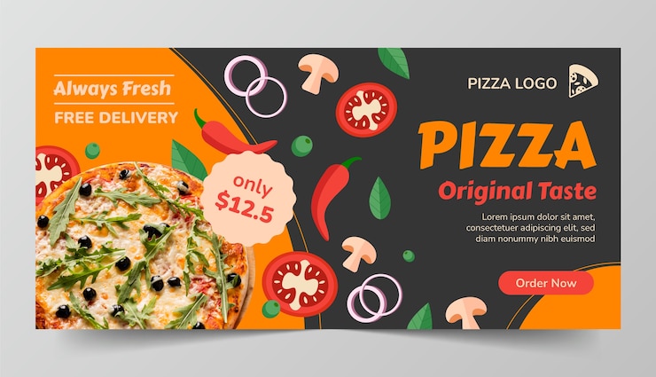 Vettore gratuito bandiera orizzontale pizza disegnata a mano