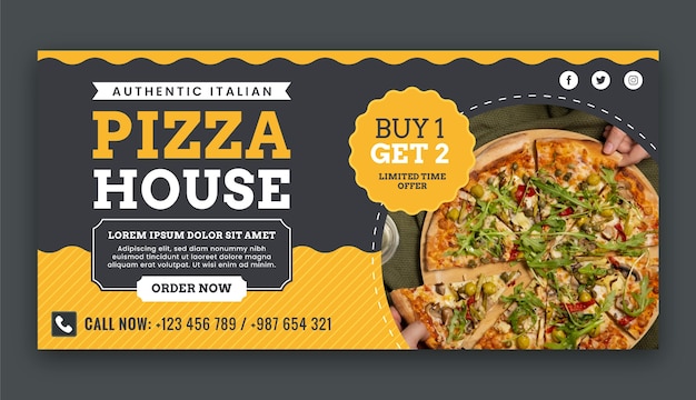 Bandiera orizzontale pizza disegnata a mano