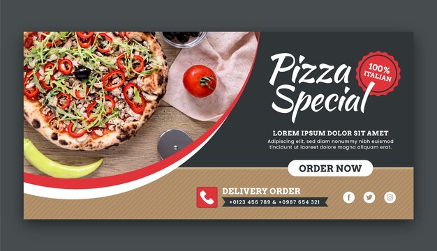 Bandiera orizzontale pizza disegnata a mano