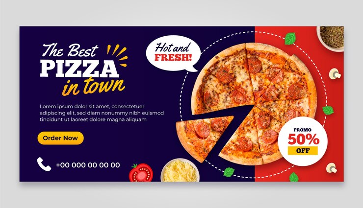 Vettore gratuito bandiera orizzontale pizza disegnata a mano
