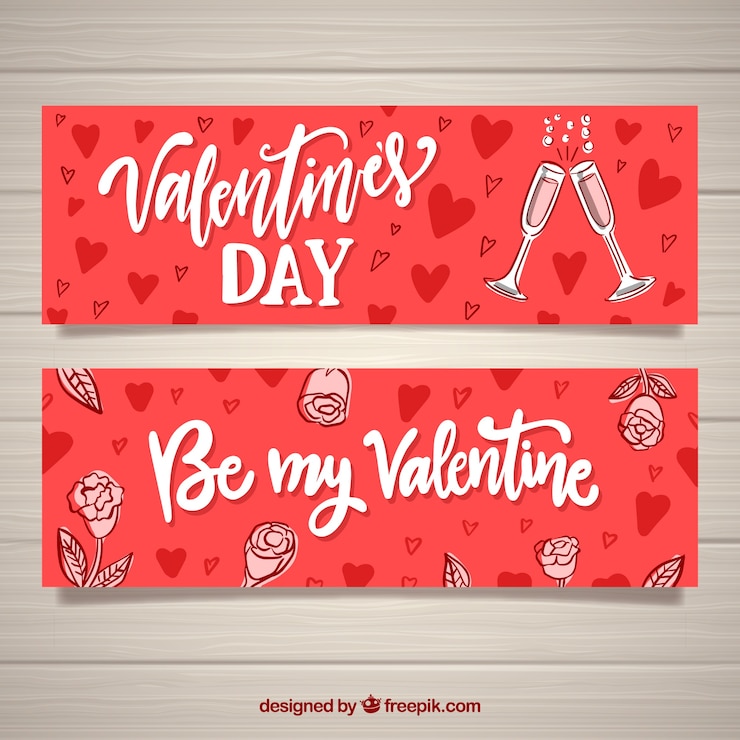 Vettore gratuito bandiere di san valentino disegnati a mano