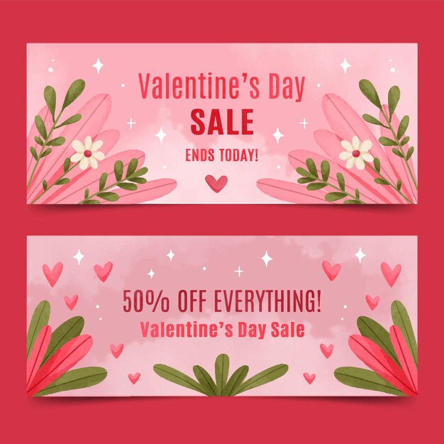 Bandiere di vendita di san valentino dell'acquerello