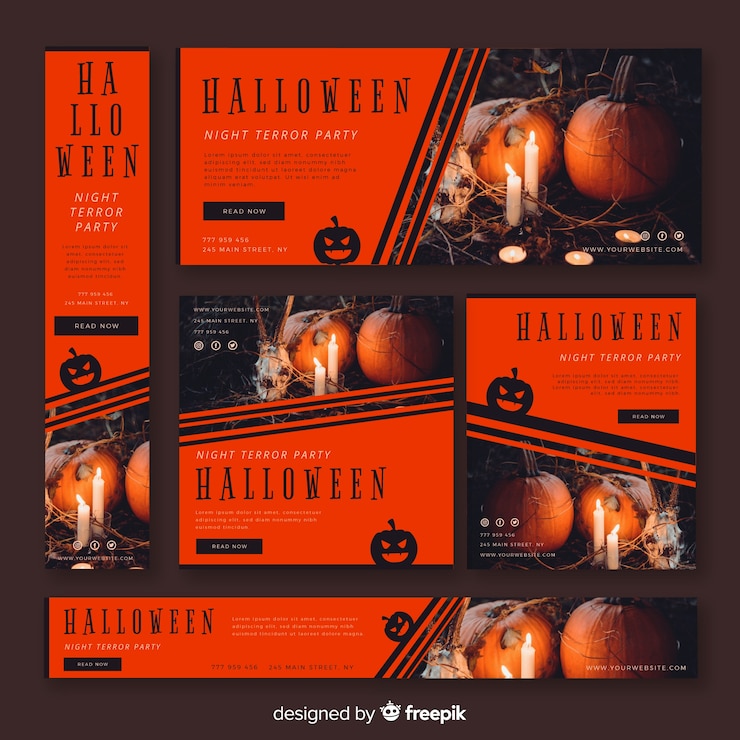 Vettore gratuito bandiere moderne di halloween con un design realistico