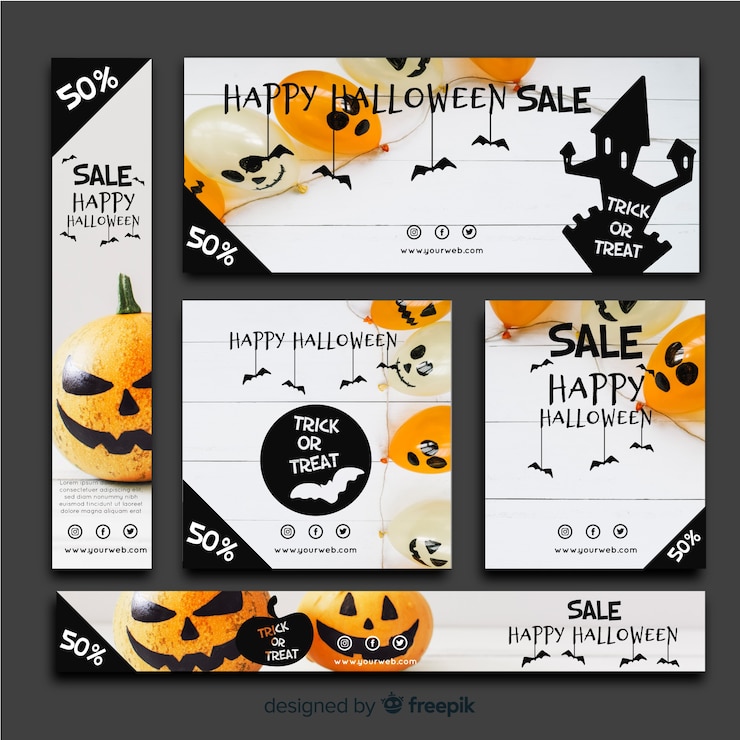 Vettore gratuito bandiere moderne di halloween con un design realistico