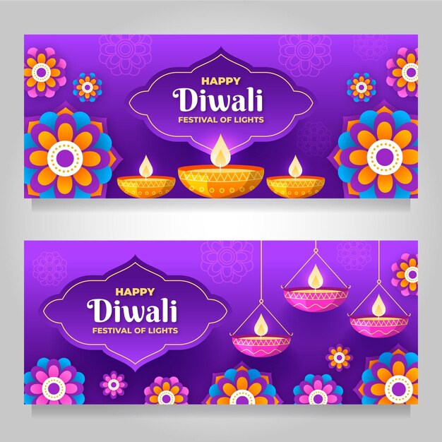 Bandiere orizzontali di Diwali con fiamma