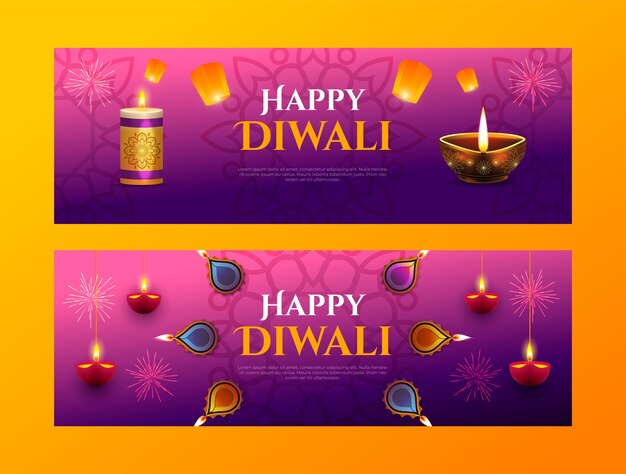 Bandiere orizzontali realistiche impostate per la celebrazione del diwali