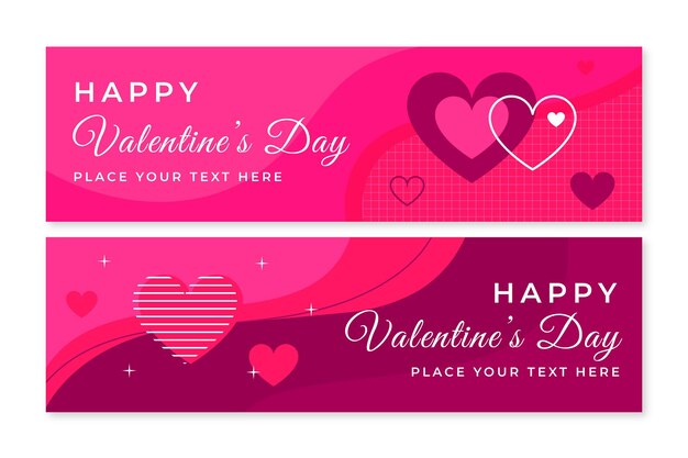 Bandiere orizzontali rosa piatte di San Valentino
