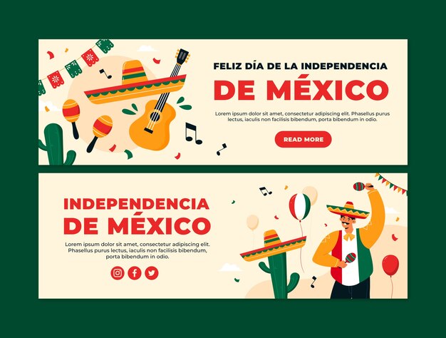 Bandiere piatte impostate per la celebrazione dell'indipendenza del Messico