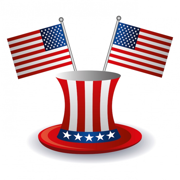 Vettore gratuito bandiere usa e cappello.