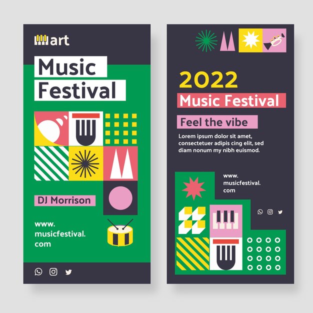 Bandiere verticali del festival di musica del mosaico di design piatto