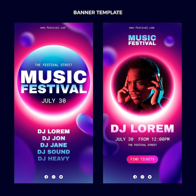 Bandiere verticali del festival musicale colorato sfumato