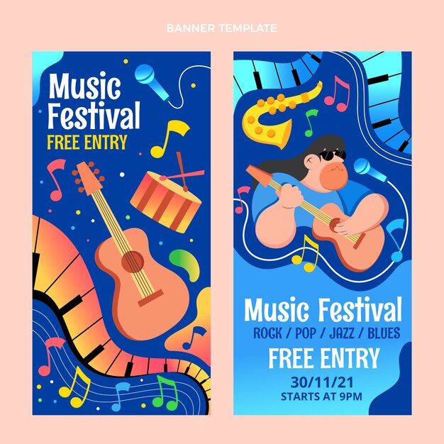 Bandiere verticali del festival musicale colorato sfumato