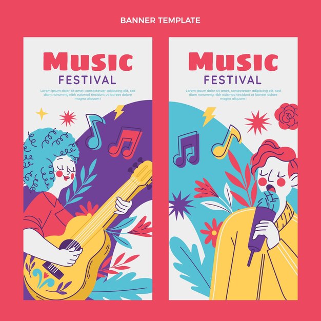 Bandiere verticali del festival musicale disegnato a mano