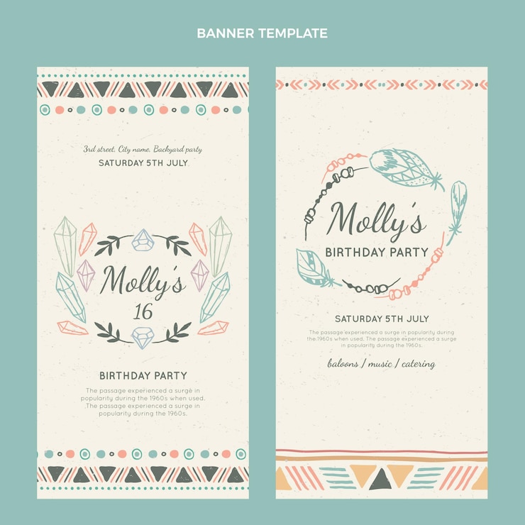Vettore gratuito bandiere verticali di compleanno boho disegnate a mano
