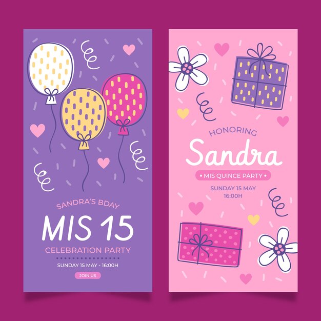Bandiere verticali quinceañera disegnate a mano