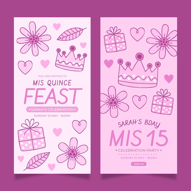 Bandiere verticali quinceañera floreali disegnate a mano