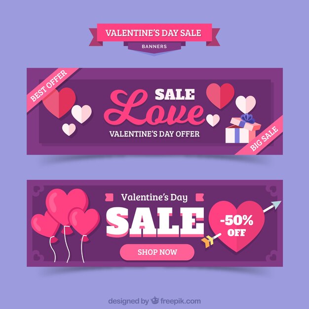 Bandiere viola di vendita di giorno di San Valentino
