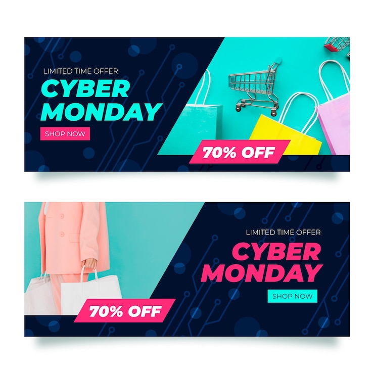 Vettore gratuito banner creativo di cyber lunedì con foto