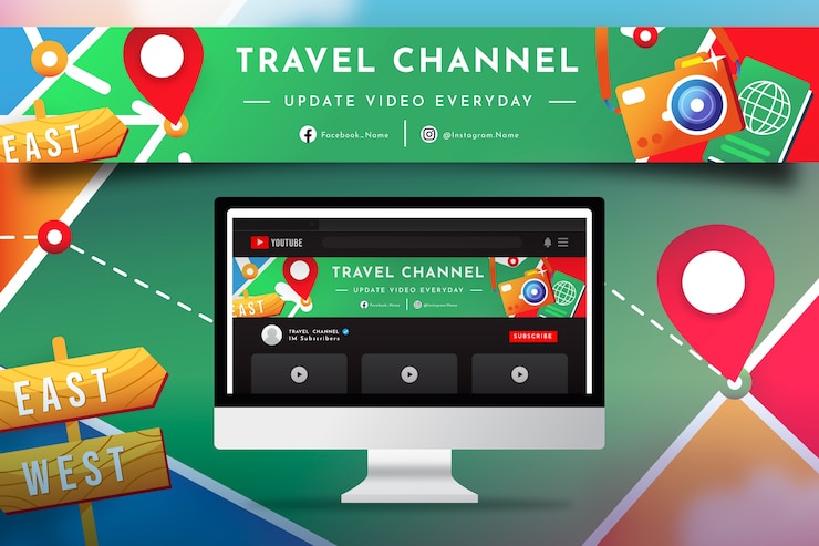 Vettore gratuito banner del canale youtube creativo