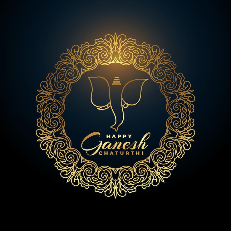Vettore gratuito banner del festival di ganesh chaturthi dorato premium su sfondo nero scuro