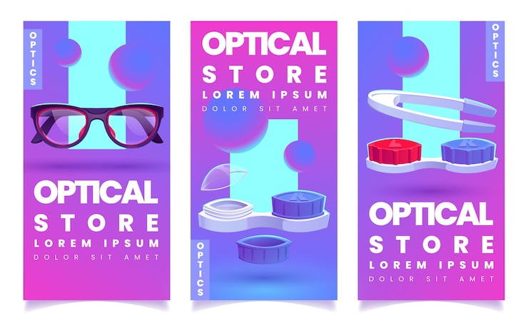 Vettore gratuito banner del negozio di ottica dei cartoni animati