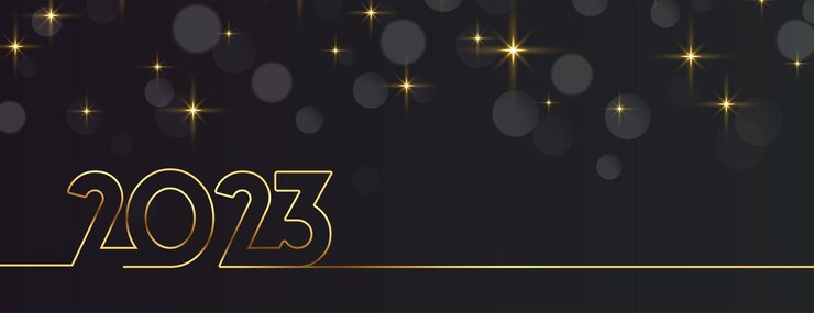 Vettore gratuito banner del nuovo anno 2023 in stile linea con effetto bokeh