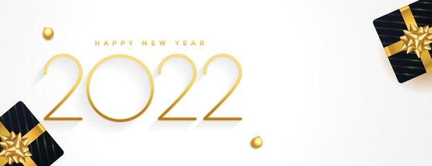 Banner di auguri di capodanno 2022 con scatole regalo realistiche