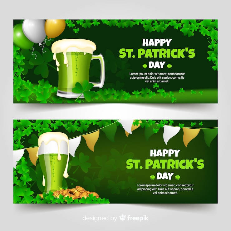 Vettore gratuito banner di birra st patrick realistico