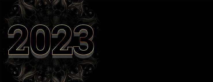 Vettore gratuito banner di capodanno con testo in stile 3d 2023 con spazio di testo