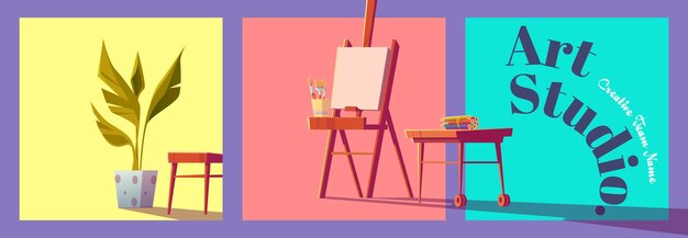 Banner di cartone animato studio d'arte con
