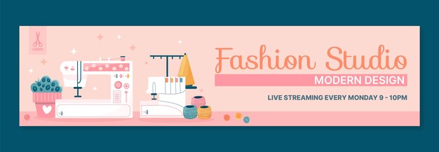 Banner di contrazione dell'atelier di moda disegnato a mano